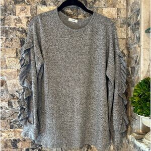 Soft Grey Lightweight sweater. Ruffle sleeves, by Cherish size(L)